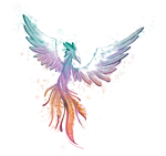 Phoenix coloré, aux couleurs des chakras, logo de Karla Ribeiro Magnétiseuse